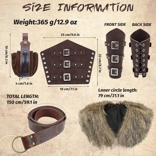 Xinxiaomeng 5Pcs Viking Costume Men Accessories Renaissance Medieval Costumes Barbarian Warrior Outfit Halloween Cosplay