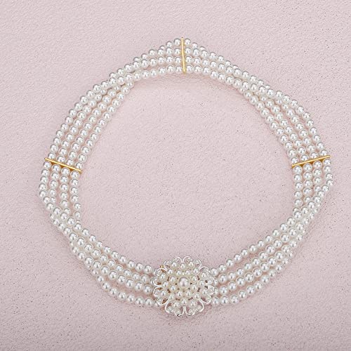 Jumwrit Elastic Pearl Belt for Women Rhinestone Big Pearl Flower Waist Chain Layered Pearl Wedding Dress Belt Sash Off White Round Pearl Bridal Belt（Style 5）3