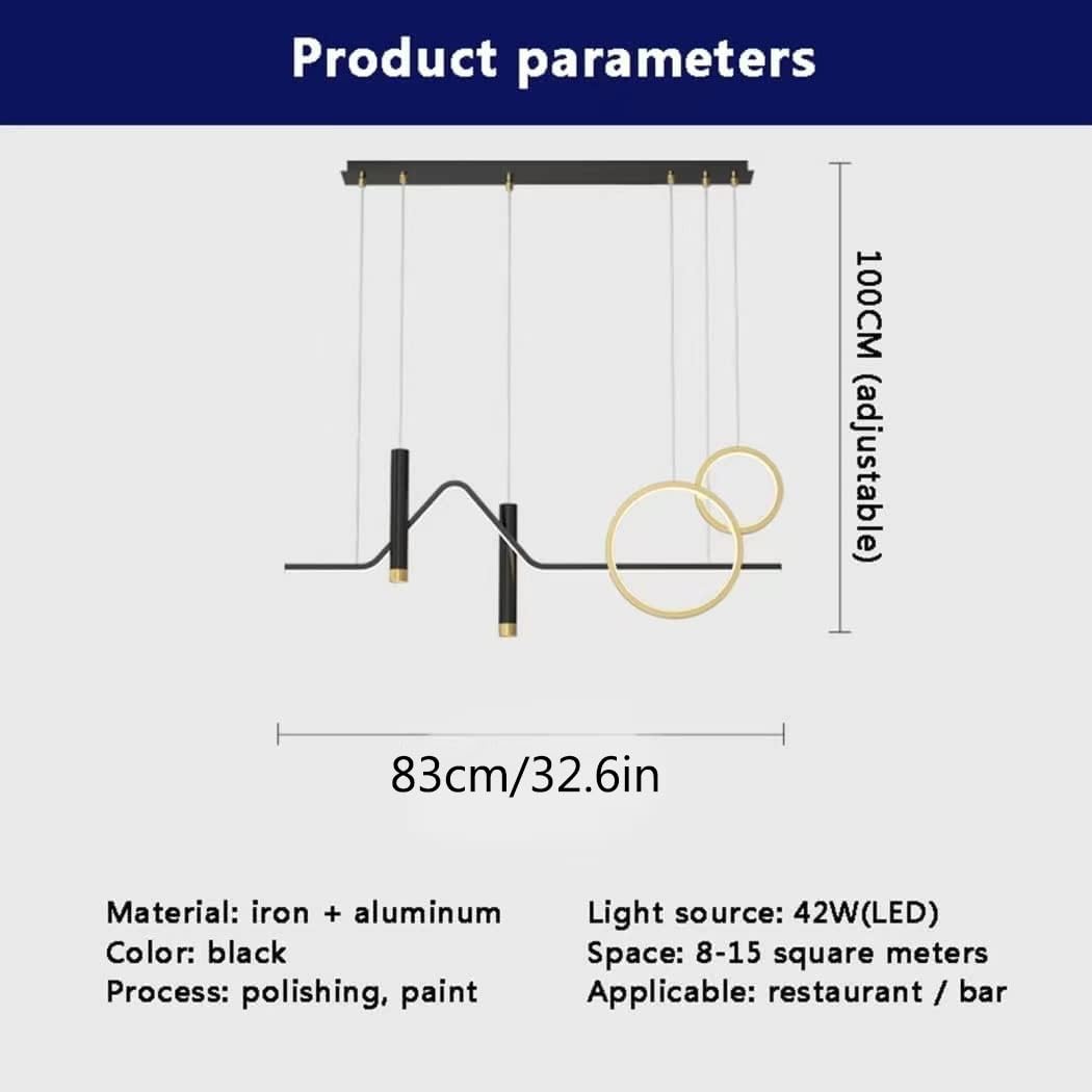 Lampada a sospensione lineare a LED a striscia lunga Sala da pranzo Lampada a sospensione moderna in oro nero di metà secolo con telecomando Lampadario moderno di metà secolo in oro nero per cucina