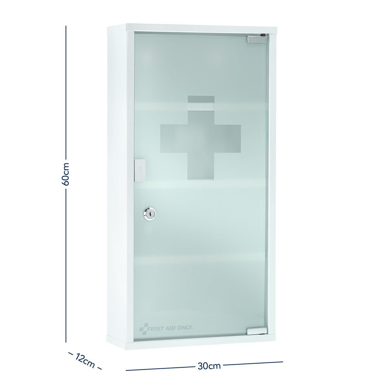 First Aid Only Botiquín Metálico Blanco con 4 Compartimentos y Puerta de Cristal | Armario de Primeros Auxilios con Cerradura | Armario de Pared 60 x 30 x 12 cm | P-10203 00