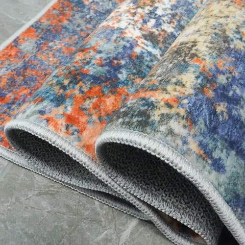 RUUGME Abstract 9ft Round Rug - Large Washable Rugs for Living Room Abstract Colorful Rug Indoor Non Slip Low Pile Carpet Bedroom Soft Foldable Stain Resistant Distressed Thin Mat 9ft Colorful/Multi