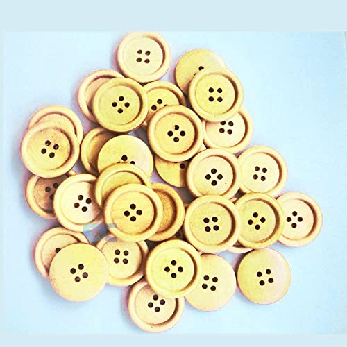 Image of Pack of 12 Buttons Diameter 25 mm,(1 inch) 4 Holed for Sewing and Art and Craft Round Buttons with 4 Holes| (Light Brown Wooden)