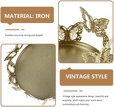 Uonlytech Butterfly Carved Plate Candle Holder Gold Iron Art Candle Holder Candle Stand Pillar Candle Plates Decorative Tealight Candle Trays