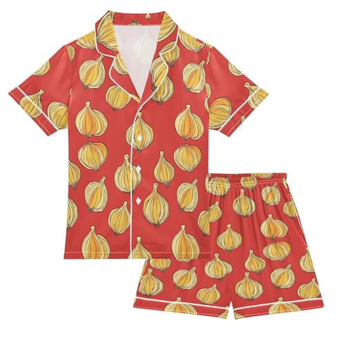 Yellow Onion Summer Pajamas Set Soft Satin Pjs Sets 2 Piece Short Sleeve Sleepwear Casual Clothes