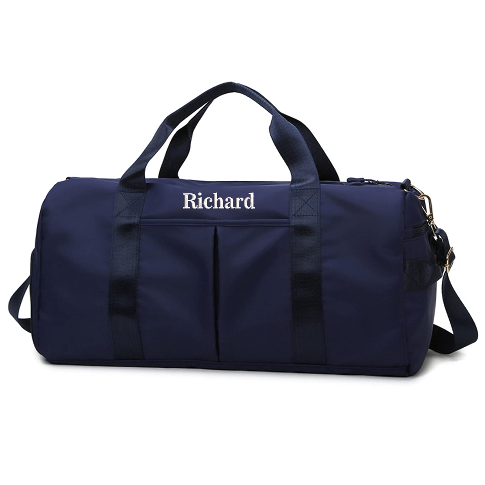 Personalized Duffel Bag Embroidered Sports Gym Bag Travel with Wet Dry Pockets & Shoe Compartment Gift For Groomsman,Bridesmaid (Navy Blue)