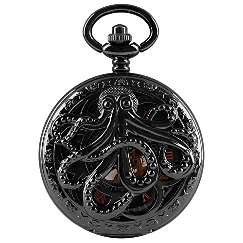 Image of Hand Winding Hollow Roman Numerals Mechanical Pocket Watch Steampunk Mens Watches