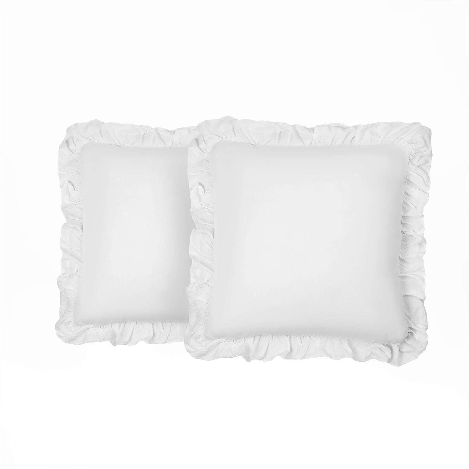 OHS Faux Linen Frill Cushion Covers - White - 45 cm x 45 cm