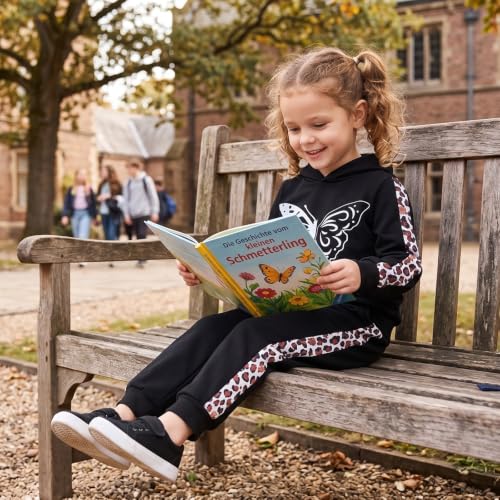 Image of Girls Clothes Fall Winter Toddler Outfits Leopard-print Hoodie Sweatshirt + Sweatpants 2 Piece Set 4-12 Years