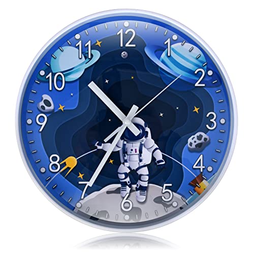 Qinyune Wall Clock For Kids - Space Travel Themed - Silent Non Ticking Analog Wall Clock, Perfect Kids Room Wall Decor For School Classroom, Playroom, Livingroom, Battery Operated (Package Included) #TOP14
