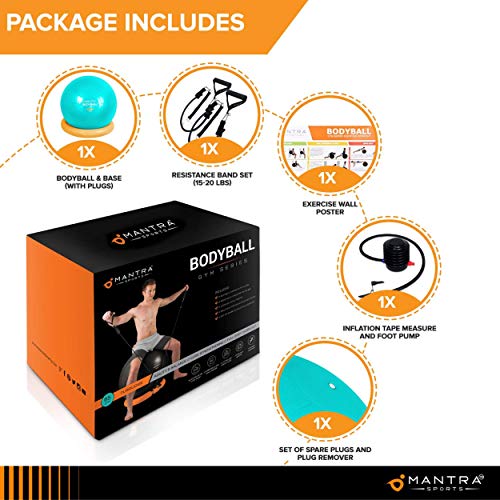 Exercise Ball Chair - 55cm / 65cm / 75cm Yoga Fitness Pilates Ball & Stability Base for Home Gym & Office - Resistance Bands, Workout Poster & Pump. Improve Balance, Core Strength & Posture - Thumbnail 5