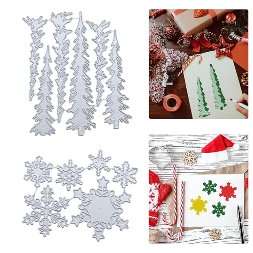 MININUSI 2 Pcs Troqueles de Navidad Scrapbooking Tarjeta Metal Cutting Die Etiquetas Forma En Árbol de Navidad y Copos de Nieve para Decorar Tarjetas Álbumes