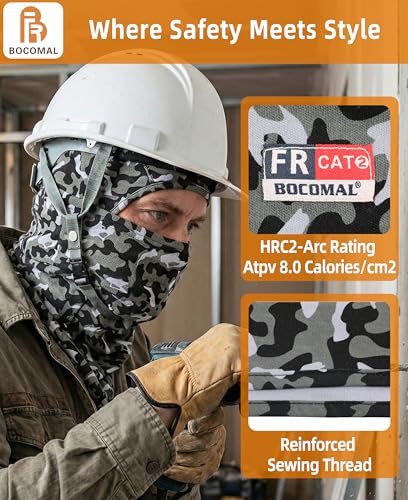 Image of BOCOMAL FR Face Mask Flame Resistant Balaclava 5.5oz Lightweight Arc Rated Helmet Liner Covering Hood for Welding