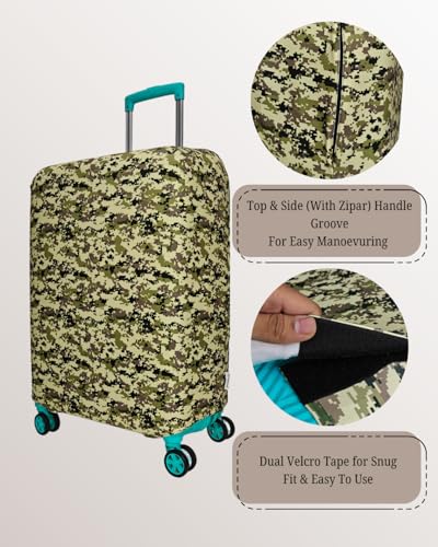Image of Printed Polyester Suitcase Cover Stretchable Luggage Protector Trolley Bag Cover Travel Accessory (Army Mehndi Dot-M)