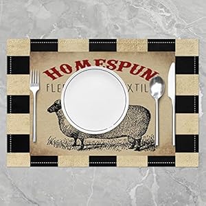 jejeloiu Farm Placemats 12"x18", Rustic Farmhouse Sheep Animal Table Place Mats Set of 4, Farm Western Buffalo Plaid Indoor Outdoor Kitchen Dinner Party Decor Table Mats jejeloiu Farm Placemats 12×18 Rustic Farmhouse Sheep Animal Table Place Mats Set of 4 Farm Western Buffalo Plaid Indoor Outdoor Kitchen Dinner Party Decor Table Mats