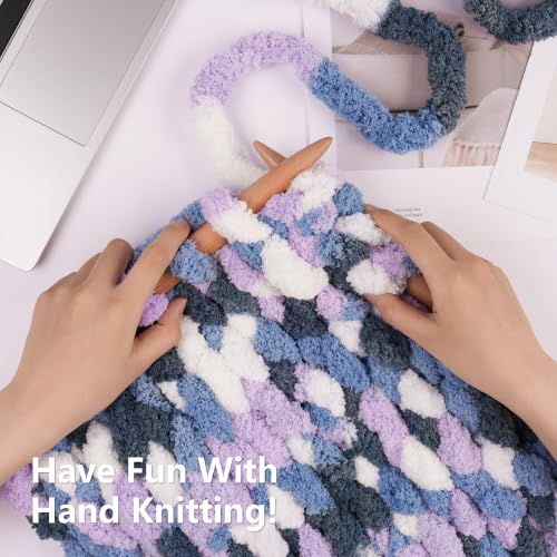 Image of Cozyful Chunky Yarn for Hand Knitting - #10 Chunky Chenille Blanket Yarn, Jumbo Big Thick Chunky Yarns for Crocheting, Tie Dye Bulky Knit Yarns, 8 Skein (20 yds 8 oz Each Skein), Multi Blue&Purple