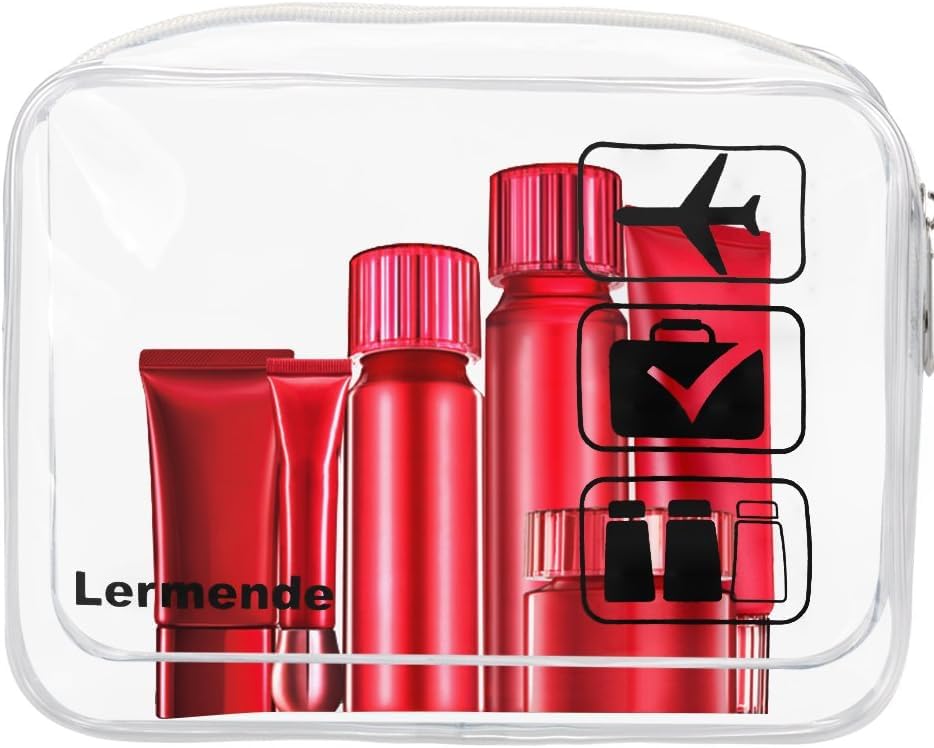 Image of 2pcs /pack Lermende Clear Toiletry Bag TSA Approved Travel Carry On Airport Airline Quart Sized 3-1-1 Compliant Bag Make-up Pouch Kit (Clear)