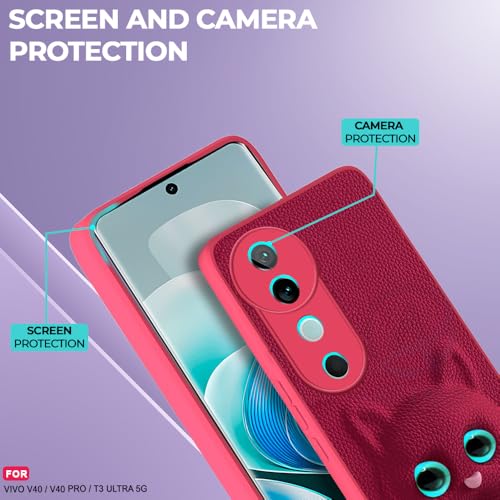 Image of AESTMO Back Case Cover for Vivo V40 / V40 Pro / T3 Ultra 5G Back Cover | 3D Cat Cover | Leather Finish | Full Body Protection | Camera Protection Back Cover (Pink