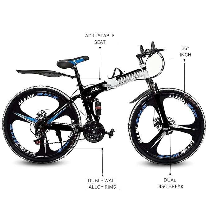 Image of Amaze Kai Dual Suspension Bikes Bmv Foldable Gear Cycle for Men with 21 Speed Gear 3 Spoke | Folding Mountain Bike with Double Disc Break & Mac Wheel, 26 Inch (Black)