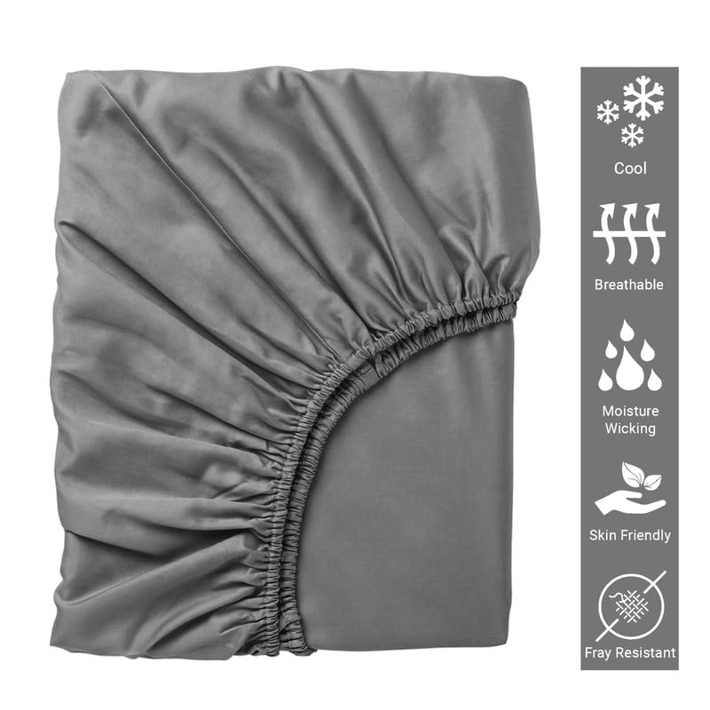 Luxe Dreams Double Fitted Sheet Deep Pocket 12 inches (30cm) Light Grey 100% Cotton - Image 2