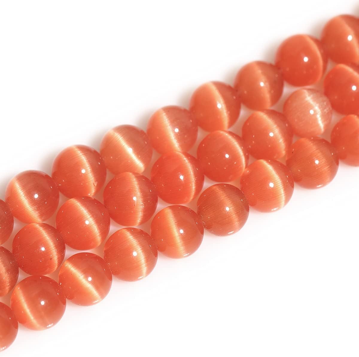 HAAMIIQII 35pcs 10mm Orange Cat Eye Beads Round Loose Gemstone Beads for Jewelry Making DIY Bracelet Necklace