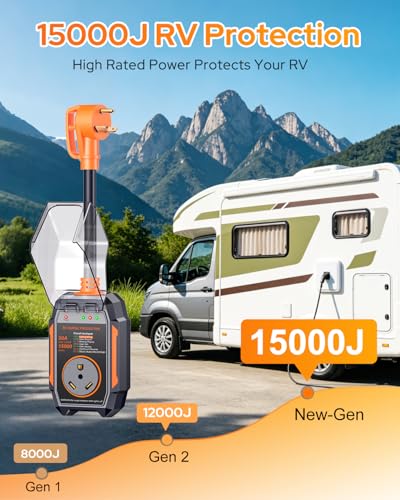 Image of GEARGO ๐ต๐๐๐๐๐-๐ฎ๐๐ RV Surge Protector 30 Amp, 15000J Circuit Analyzer with IP68 Waterproof Cover, High-Energy Protection & Temperature Control, RV Adapter Plug for Camper, Travel Trailers