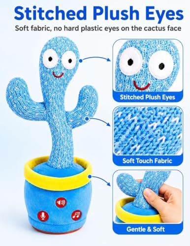 Image of Rechargeable Baby Toys Dancing Talking Cactus Toy, Volume Adjustable, Singing Mimicking Repeating Interactive Toys for Baby Toddler, Baby Infant Toys Gifts for Girls Boys (Blue)