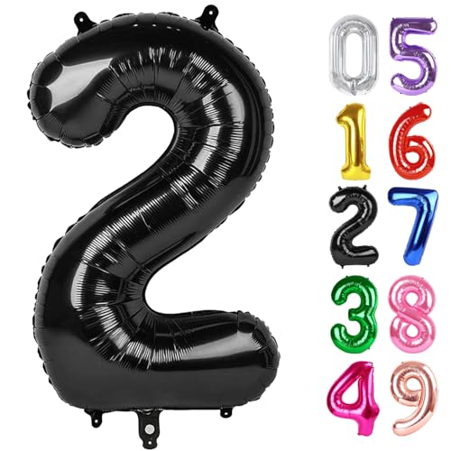 Image of Black Number 2 Balloon 40 Inch, 2nd Birthday Decoration, Sparkling 2 Number Balloon Party Decor