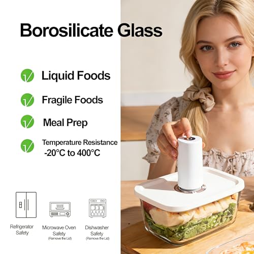 Image of Compact Vacuum Sealer for Food(Powerful Handheld Vacuum Sealer Machine+ 3 Glass Vacuum Containers for Kitchen Travel Fridge Meal Prep, Gifts for Mom, Wife, Chef (15 Oz / 27 Oz / 44Oz)