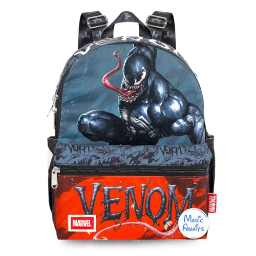 Spider-Man Venom Mini Backpack - 13 Exclusive Woven Small Backpack with Front Pocket and Button Bundle | Adjusts to Fit Adults Teens Boys Kids