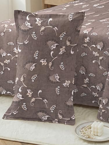 Image of RD TREND Premium Soft Cloud Cotton Floral Bedsheet for Double Bed | Size-90x90 Inches Queen Bedsheets with 2 Matching Pillow Covers (18x28 Inch) Mud Brown