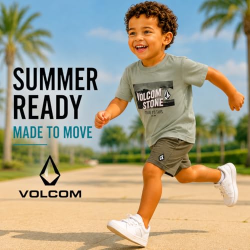 Image of Volcom Toddler Baby Boy Shorts Set - 2 Piece Short Sleeve Graphic Tees and Shorts Infant Toddler Little Boys Summer Outfits