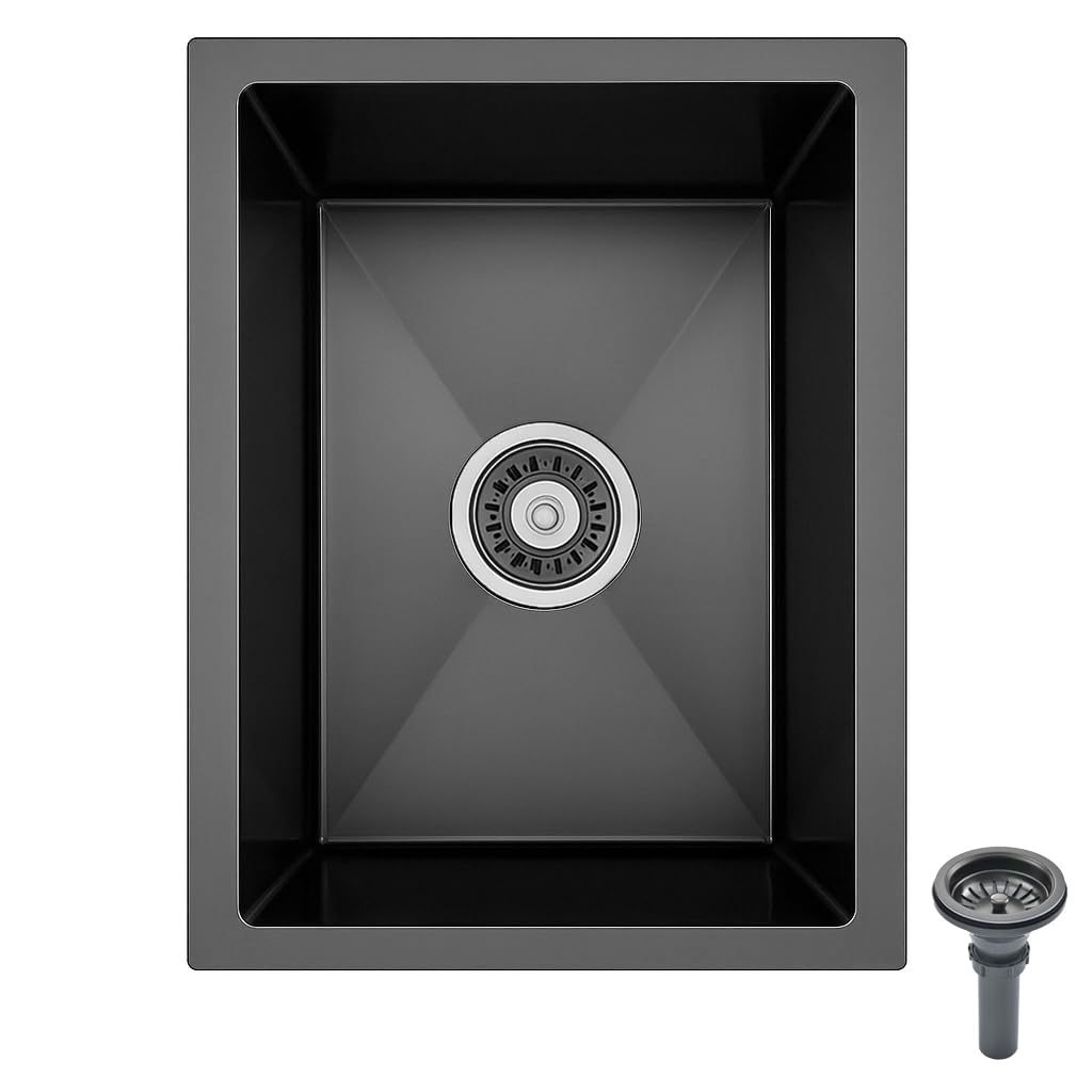 Lavello da cucina in acciaio inox nero 35x50 cm, compatto, da incasso o appoggio, lavello singolo vasca, ideale per piccole cucine, bar, lavanderie e food truck (A, 35x50cm)