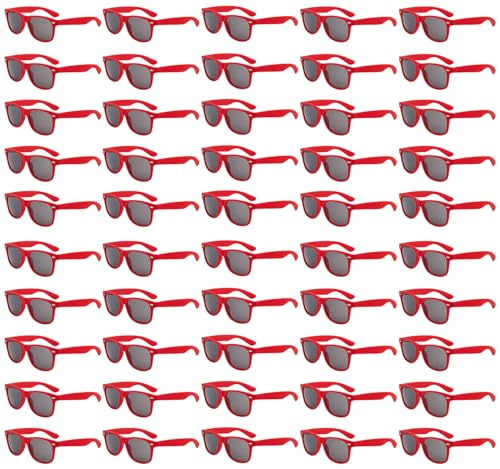 Image of 50 /100 Pack Bulk Sunglasses for Adult Retro 70s 90s Cheap Glasses UV400 Protection (50Red)