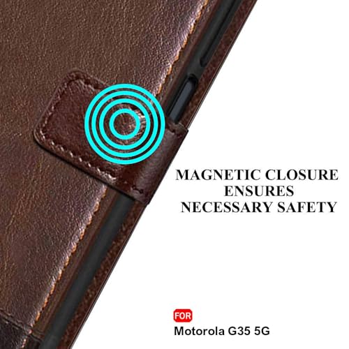 Image of TheGiftKart Flip Back Cover Case for Motorola Moto G35 5G | Dual-Color Leather Finish | Inbuilt Stand & Pockets | Wallet Style Flip Back Case for Moto G35 5G (Faux Leather, Brown & Coffee)