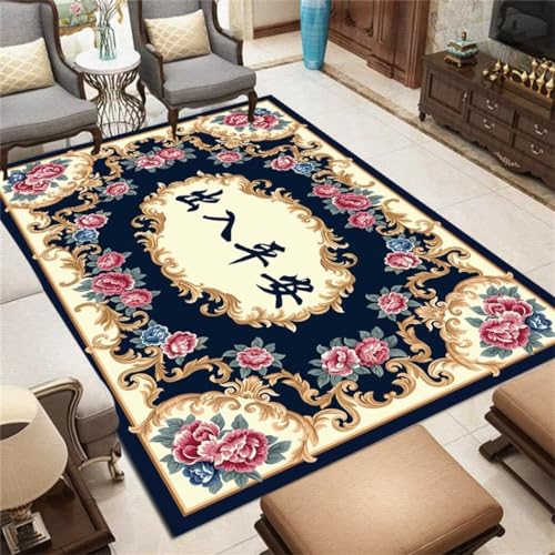 Grand tapis salon 140x200cm tapis décoratif de chevet bleu - 2