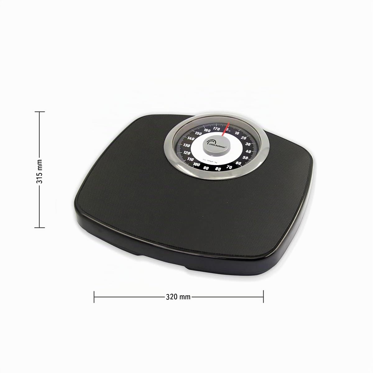 LITTLE BALANCE 8400 Confort 180, Báscula mecánica con pantalla XL, forma compacta, 180 kg, negro/cromo