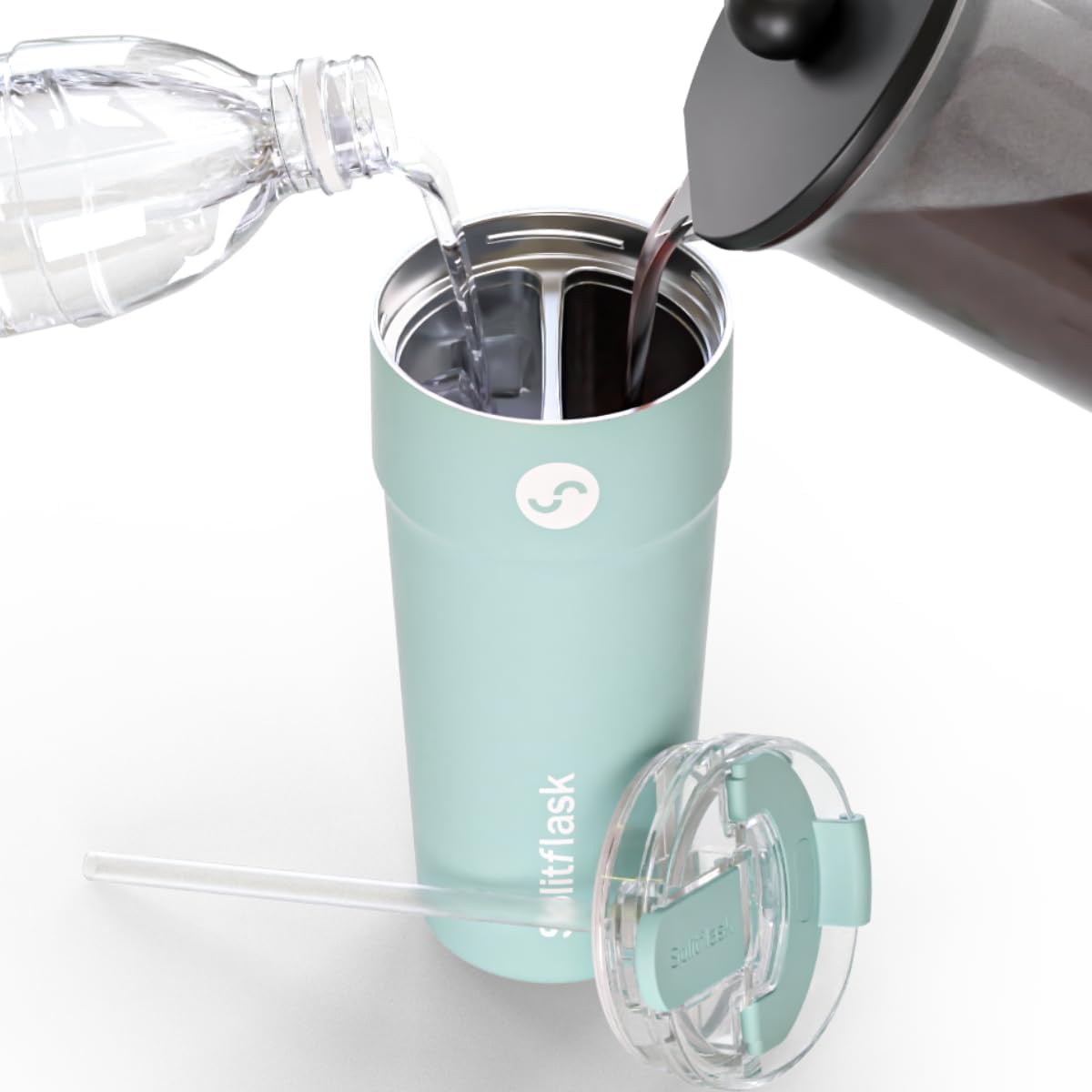 Splitflask Izolowany Kubek Ze Stali Nierdzewnej Ze Słomką I Pokrywką, Podwójny Napój, 850 Ml, Kubek Podróżny Do Gorących I Zimnych Napojów, Szczelny Kubek Do Kawy I Wody Do Samochodu, Na Siłownię