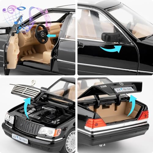 Image of 1:24 Benz W140 S320 Model Car, Diecast Collectible Pull Back Toy Car, Retro Classic Car with Sound and Light for Adults, Kids, Boys (Black)
