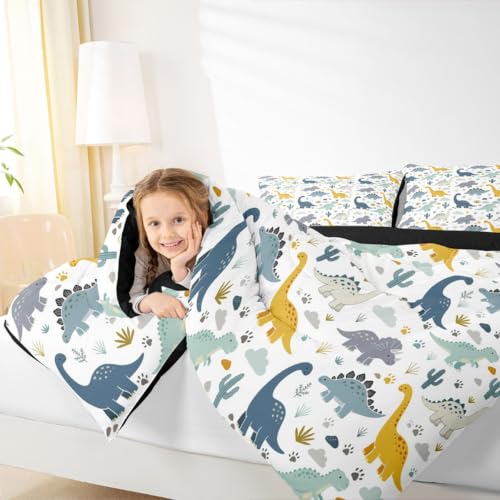 Image of Feelyou Dinosaur Kids Comforter Set Full Size 3D Dino Print Bedding Set Jungle Dino Duvet Quilt for Kids Boys Girls Bedroom Wild Animal Decor Microfiber Ultra Soft Breathable