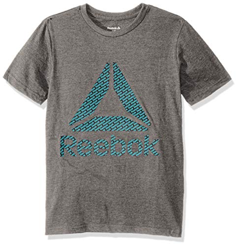 Reebok Boys' Big Active Short Sleeve T-Shirt, Delta Repeat Dark Heather Grey, 8