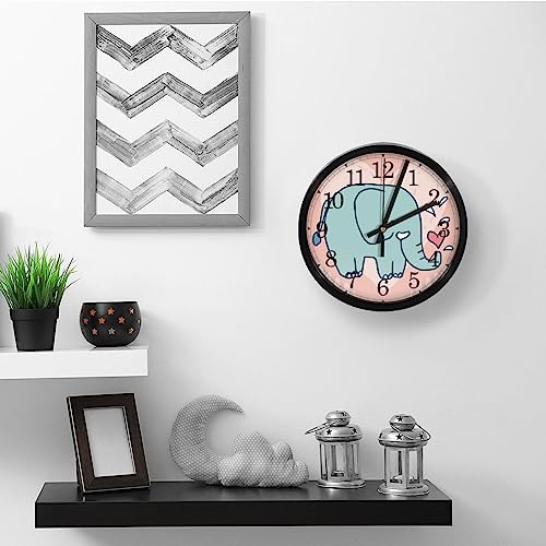 Horloge murale silencieuse à quartz motif éléphant mignon pour chambre enfant