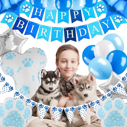 Dog Birthday Party Supplies, Puppy Party Decorations Dog Party Set, Boy Girl Birthday Party Hat with Numbers for Large Medium Small Doggy Decorations Pet (Blue)