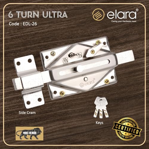 Image of Elara Interlock Deadbolts with 10-Year Warranty | 6 Turn Lock for Main Door | 4 Brass Ultra Key, Single & Double Door Lock | Office | Room | Shutter Lock (EDL-26 SS)