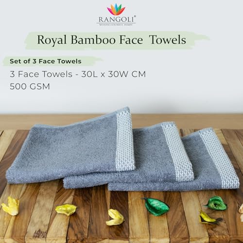 Image of RANGOLI 100% Bamboo Face Towel Set of 3, 500 GSM, Quick Dry Towels for Face, Gym, Travel, Ultra Soft Highly Absorbent, 30Cm X 30Cm, Dark Grey