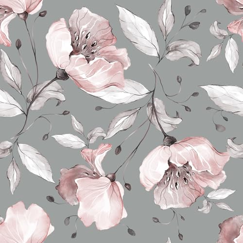 VaryFloral Gray Pink Floral Wallpaper Peel and Stick, Rustic Watercolor Flower Wallpaper for Bedroom Removable Floral Contact Paper for Cabinet Shelf 12x118 Self Adhesive Peelable Room Wall Covering