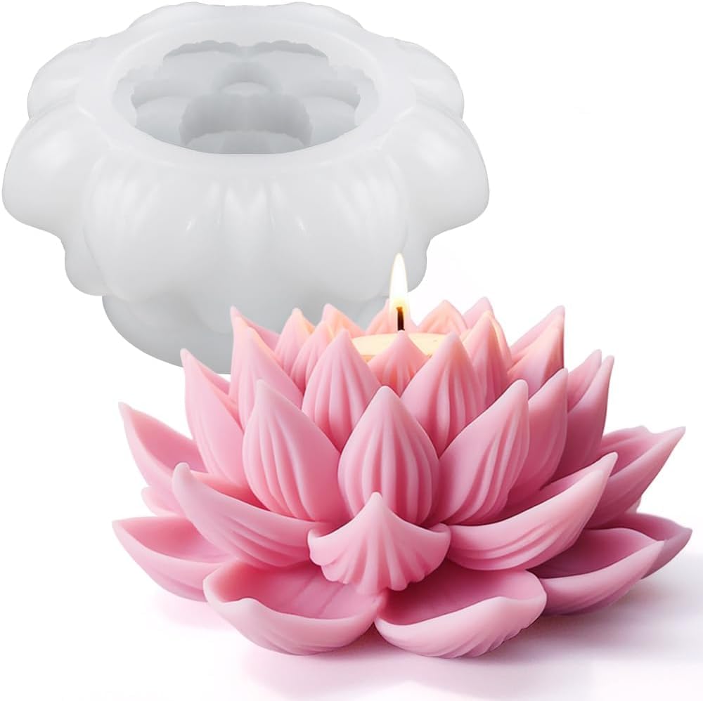 BRIGHTAIL INFRA 3D Lotus Candle Mold Scented Candles Flower Silicone Mold Aromatherapy Candle Molds for Candle Making Supplies Soap Molds Resin Molds Home Decor Floral Silicone Molds for Resin Epoxy Cement Gypsum-picture-10