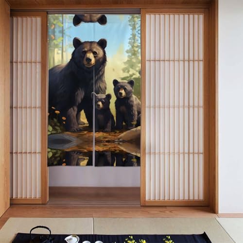 WHJSHOP Black Bear Family Picture Door curtain partition splicing privacy protection suitable for kitchen, bathroom, room 34x56in
