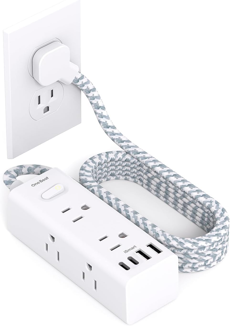 Power Strip Surge Protector - One Beat 6 Widely Outlets with 4 USB Ports(2 USB C), Flat Plug Extension Cord, Multi Plug Wall Outlet Extender, Small Power Strip for Home Office Travel College Dorm Room