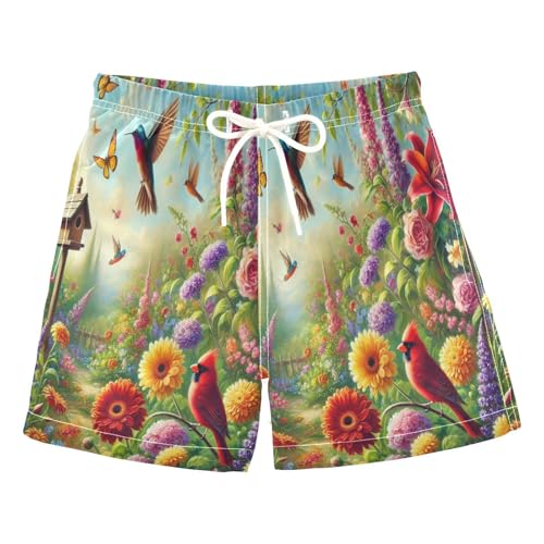 Hummingbird Flowers Butterflies Boys Swim Trunks Quick Dry Toddler Swimsuit Boy Board Shorts Bathing Suits Swimwear L