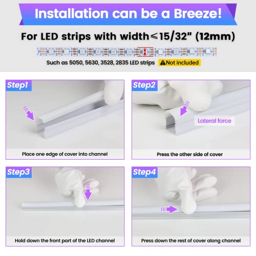 Image of Muzata 10Pack 3.3FT /1M Excellent Spotless LED Channel LED Strip Diffuser Channel with Thicker Milky White Cover No Hot Spots White Deeper U108 HW 1M